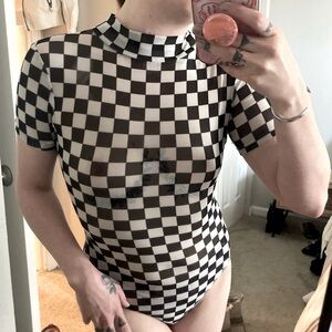 Black & White Checkered Mesh Bodysuit
